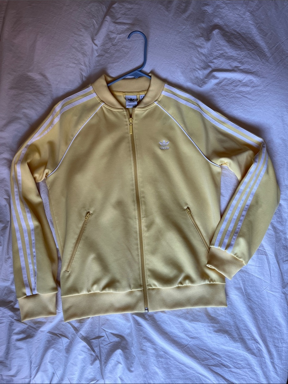 adidas Women’s Pale Yellow Track Jacket with White Stripes